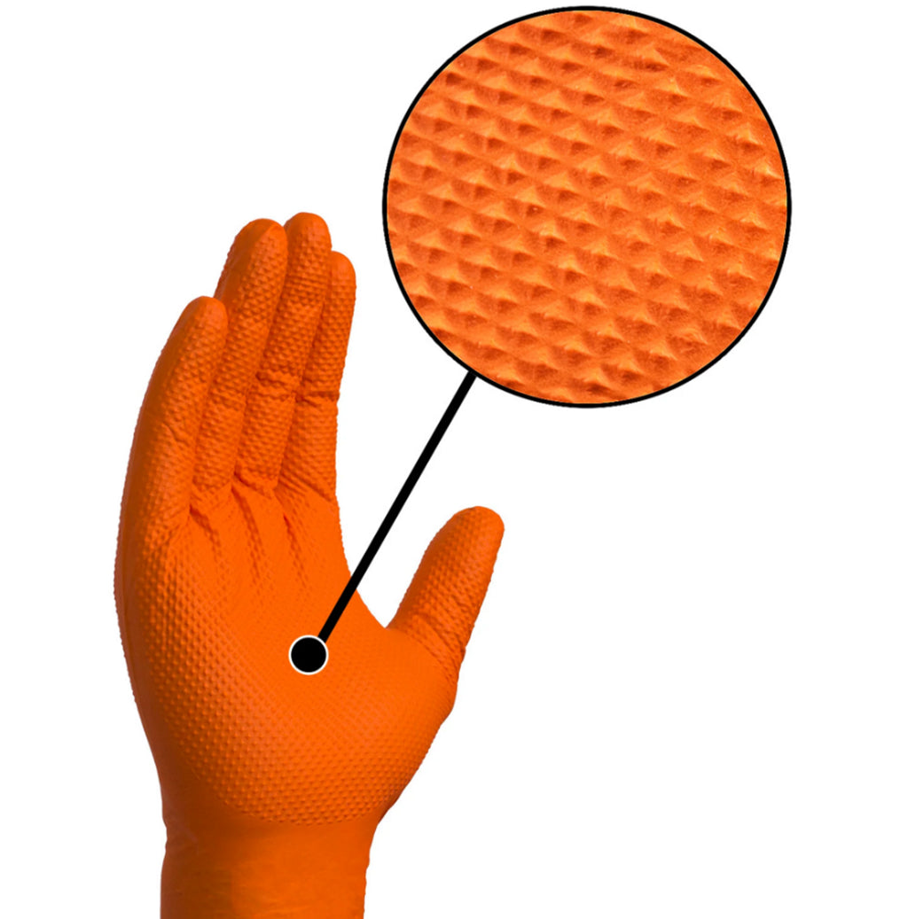 Intco NDPU1009 Orange Industrial 8 mil textured Heavy Duty Nitrile Gloves(100/bx)(1000 per case)(56 Cases per Pallet)